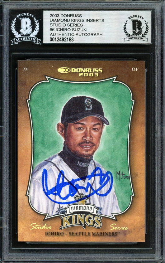 Ichiro Suzuki Autographed 2003 Donruss Diamond Kings Studio Series Card #DK-6 Seattle Mariners #12/250 Beckett BAS #12492183