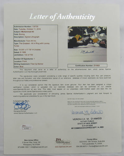 Muhammad Ali Signed Auto 20x18 Looney Tunes Lithograph #132/750 JSA LOA Z11822