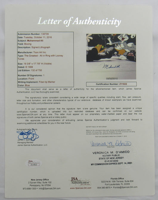 Muhammad Ali Signed Auto 20x18 Looney Tunes Lithograph #132/750 JSA LOA Z11822