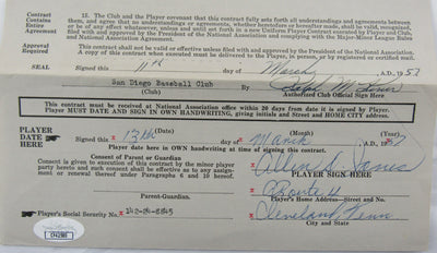 Ralph Kiner Signed Auto Contract JSA CF42580