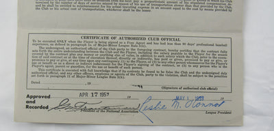 Ralph Kiner Signed Auto Contract JSA CF42580