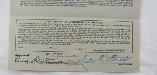 Ralph Kiner Signed Auto Contract JSA CF42580