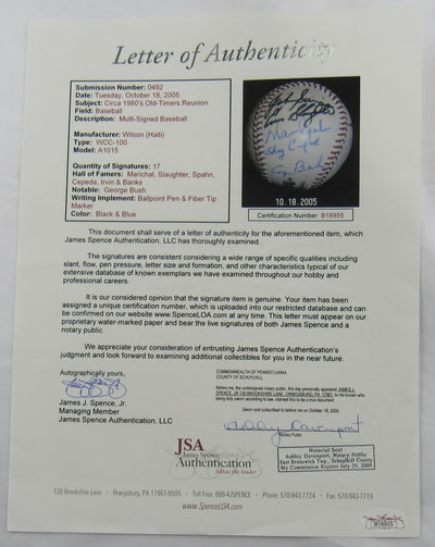 Circa 1980's Old-Timers Reunion George Bush 41 , Juan Marichal Enos Slaughter +15 Signed Auto Baseball JSA LOA B18955