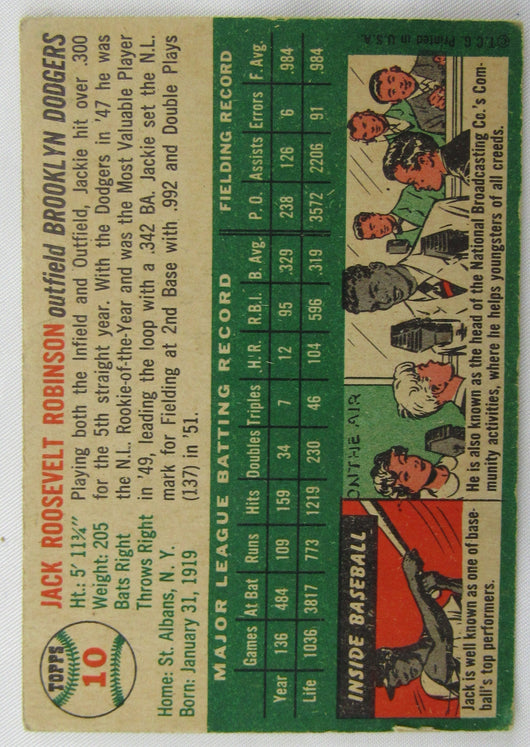 1954 Topps Jackie Robinson Baseball Card #10 - With Non Genuine Signature