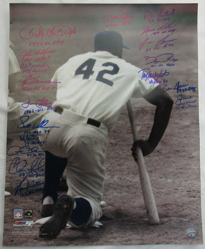 ROY Rookie of the Year Multi Signed Auto 16x20 Jackie Robinson Photo - Pete Rose, Jose Canseco