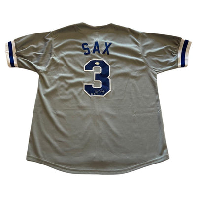 Steve Sax Signed 82 NL ROY Inscription Los Angeles Grey Baseball Jersey (JSA)