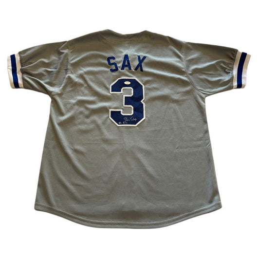 Steve Sax Signed 82 NL ROY Inscription Los Angeles Grey Baseball Jersey (JSA)