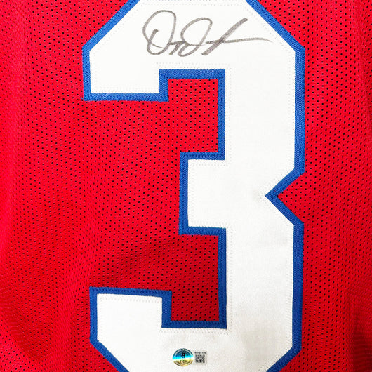 Demario Douglas Signed New England Red Football Jersey (Beckett)