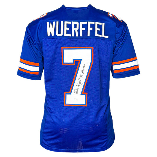 Danny Wuerffel Signed 96 Heisman Inscription Florida College Blue Football Jersey (Beckett)