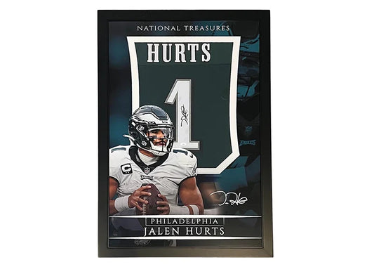 Jalen Hurts Signed Philadelphia Green Framed Jersey 39x27 (JSA)