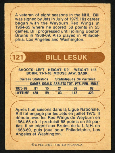 Bill Lesuk Autographed 1976-77 WHA O-Pee-Chee Card #121 Winnipeg Jets SKU #151728