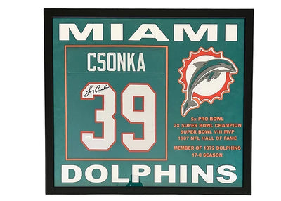 Larry Csonka Signed Miami Framed Football Jersey 32x36 (JSA)