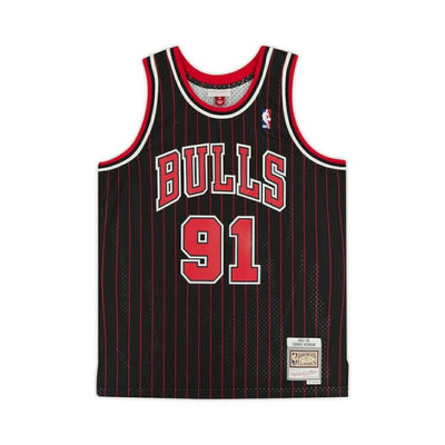 Fanatics Authentic Dennis Rodman Autographed Chicago Bulls Mitchell & Ness 1996/97 Black w/ Pinstripes Jersey