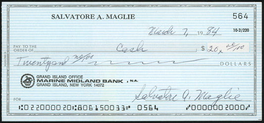Sal Maglie Autographed 3x6 Check Brooklyn Dodgers, New York Yankees SKU #147865