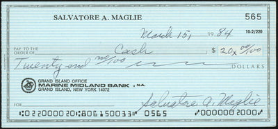 Sal Maglie Autographed 3x6 Check Brooklyn Dodgers, New York Yankees SKU #147866