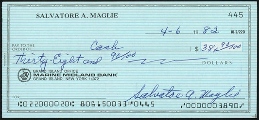 Sal Maglie Autographed 3x6 Check Brooklyn Dodgers, New York Yankees SKU #147868