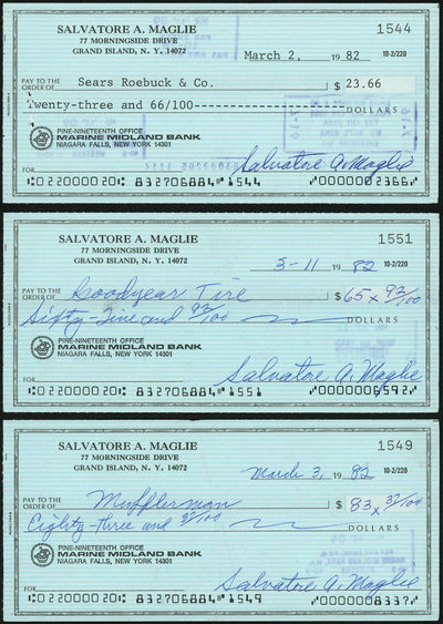 Sal Maglie Autographed 3x6 Check Brooklyn Dodgers, New York Yankees Lot Of 30 SKU #147841