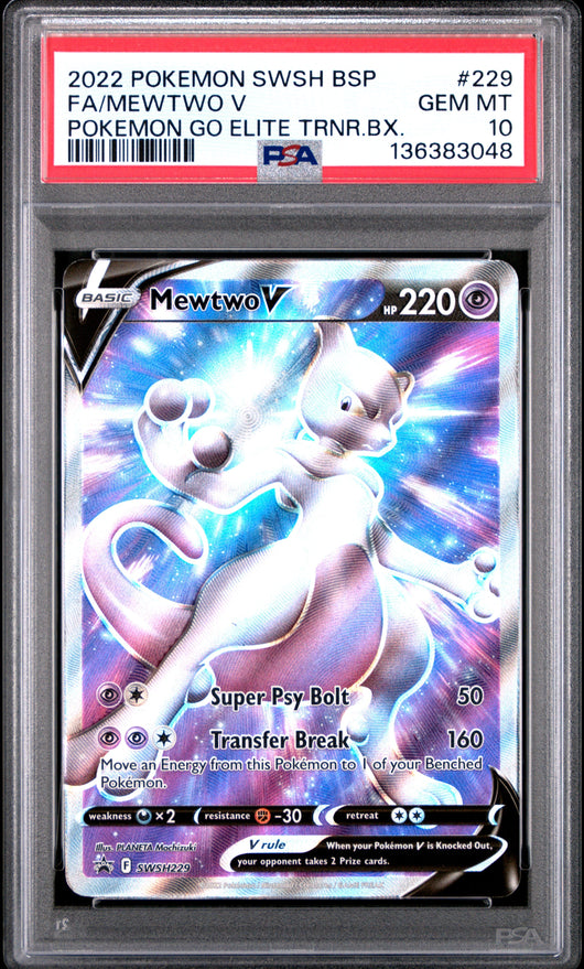 [PSA 10 - GEM MT] FA/MEWTWO V #229 - Pokemon Go Elite Trnr.bx. - Pokemon SWSH Black Star Promo (2022)