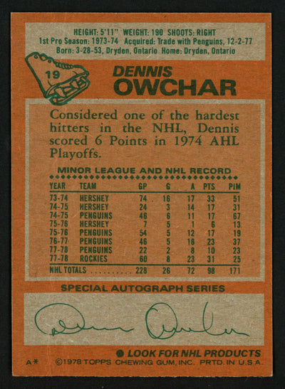 Dennis Owchar Autographed 1978-79 Topps Card #19 Colorado Rockies SKU #153511