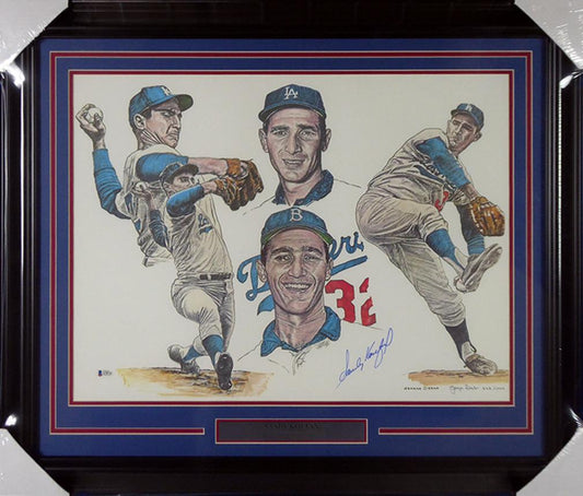 Sandy Koufax Autographed Framed 18x24 Lithograph Photo Los Angeles Dodgers Beckett BAS Stock #135266