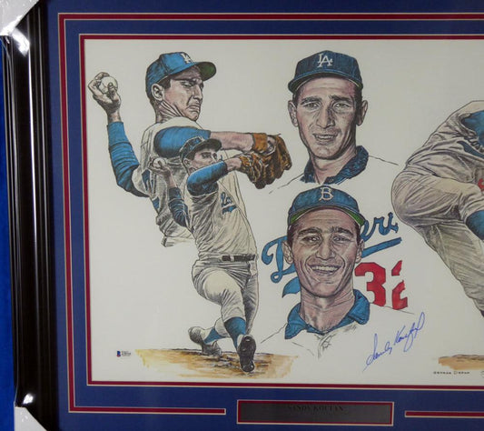 Sandy Koufax Autographed Framed 18x24 Lithograph Photo Los Angeles Dodgers Beckett BAS Stock #135266