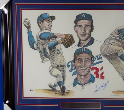 Sandy Koufax Autographed Framed 18x24 Lithograph Photo Los Angeles Dodgers Beckett BAS Stock #135266