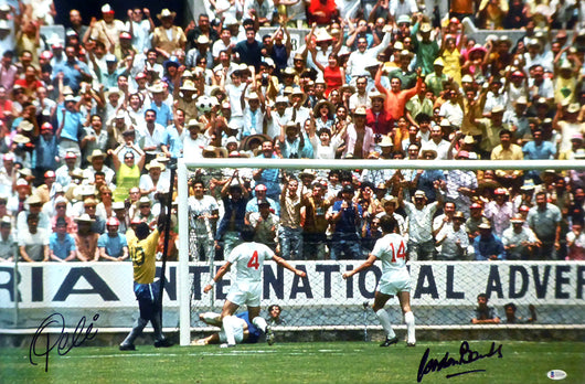 Pele & Gordon Banks Autographed 20x30 Canvas Photo "The Greatest Save" 1970 World Cup Beckett BAS Stock #163880
