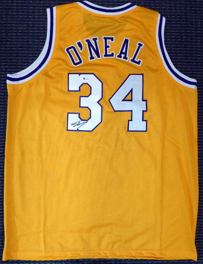 Los Angeles Lakers Shaquille O'Neal Autographed Yellow Jersey On 3 Beckett BAS Stock #191014