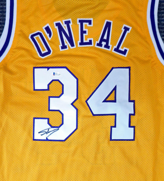Los Angeles Lakers Shaquille O'Neal Autographed Yellow Jersey On 3 Beckett BAS Stock #191014