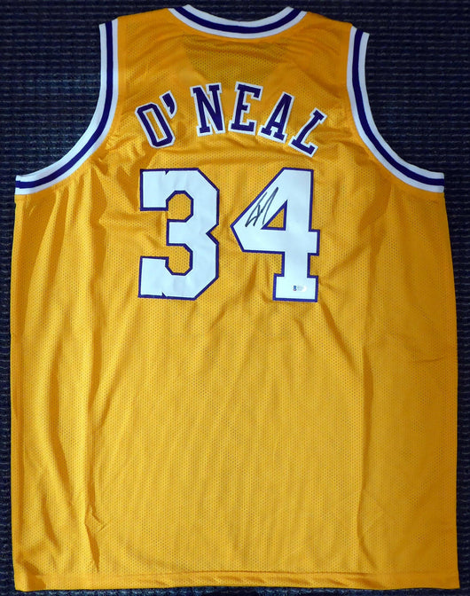 Los Angeles Lakers Shaquille O'Neal Autographed Yellow Jersey On 4 Beckett BAS Stock #191013