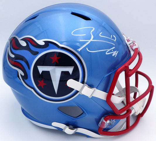 Ryan Tannehill Autographed Tennessee Titans Flash Blue Full Size Replica Speed Helmet (Smudge) Beckett BAS QR #WN46138