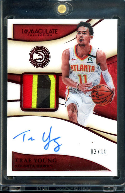 2019/20 Panini Immaculate Trae Young Patch Auto Ruby /10 Hawks