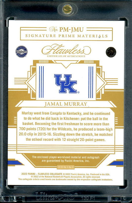 2022/23 Panini Flawless Collegiate Jamal Murray 1/1 Tag Auto Kentucky Nuggets