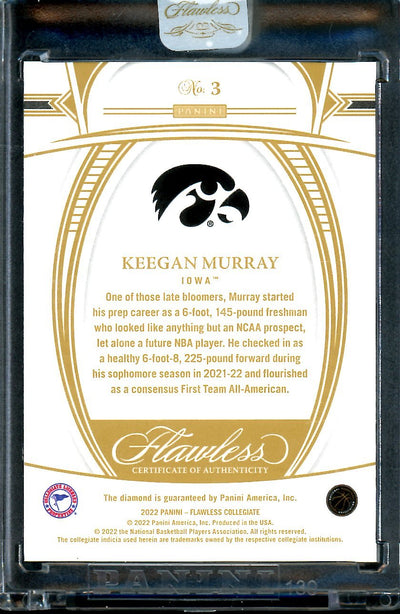 2022/23 Panini Flawless Collegiate Keegan Murray Rookie Diamond 1/1 Kings