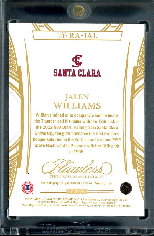 2022/23 Panini Flawless Collegiate Jalen Williams Rookie Auto Gold /10 Thunder