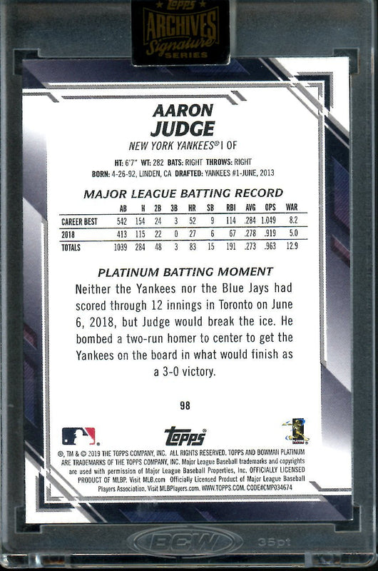 2022 Topps Archives Signatures Aaron Judge Auto 1/1 Yankees