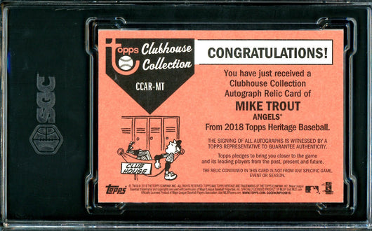 2018 Topps Heritage Mike Trout Clubhouse Collection Patch Auto /25 SGC 9.5/10 Angels