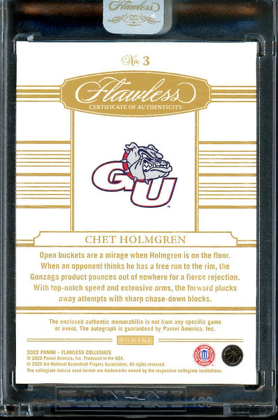 2022/23 Panini Flawless Collegitae Chet Holmgren Rookie RPA Gold /10 Thunder