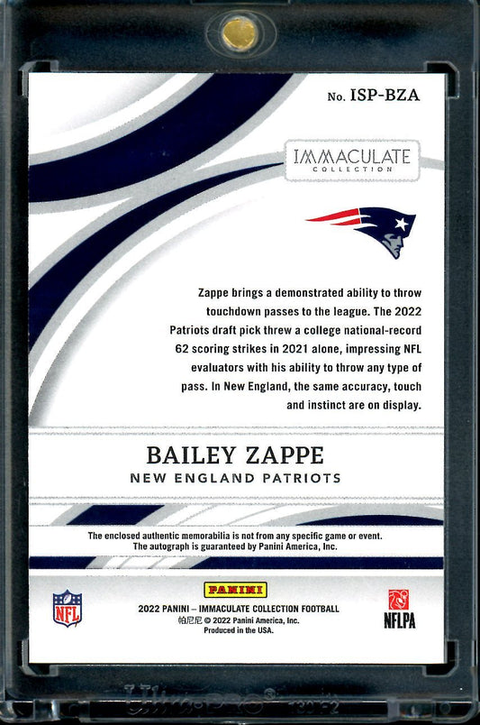 2022 Panini Immaculate Bailey Zappe Rookie RPA /25 Patriots