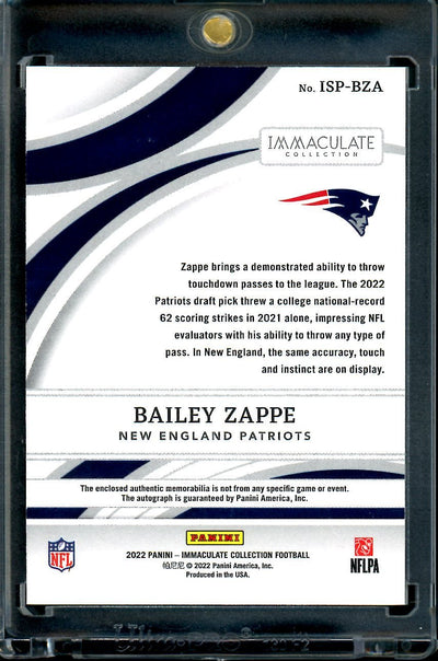 2022 Panini Immaculate Bailey Zappe Rookie RPA /25 Patriots