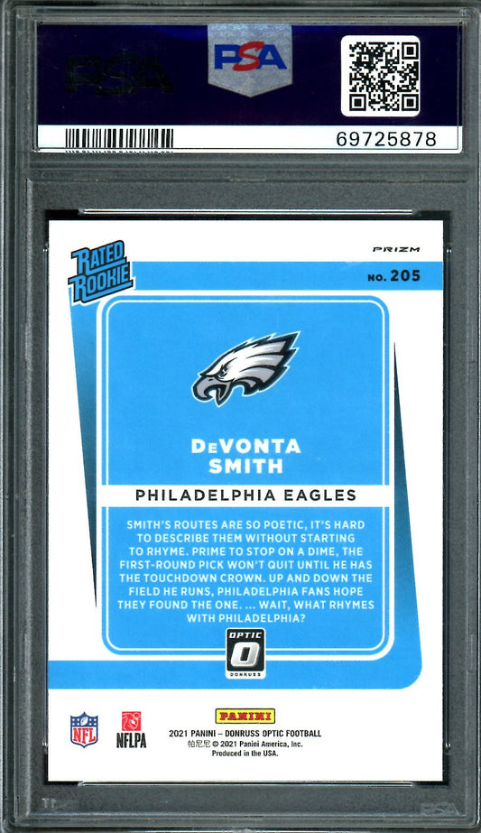 2021 Panini Optic DeVonta Smith Rookie Rocket SP PSA 10 Eagles