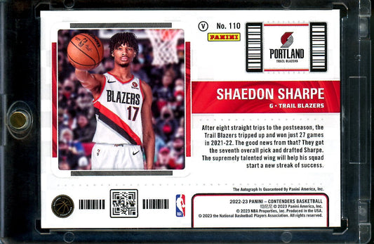 2022/23 Panini Contenders Shaedon Sharpe Rookie Playoff Ticket Auto Variation /99 Trailblazers