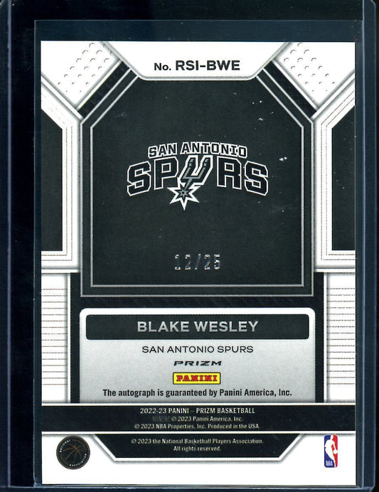 2022/23 Panini Prizm Blake Wesley Rookie Auto Mojo /25 Spurs