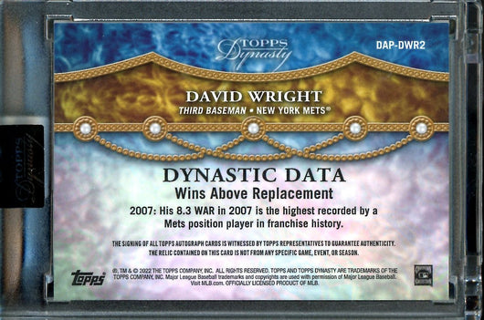 2022 Topps Dynasty David Wright Patch Auto /10 Mets