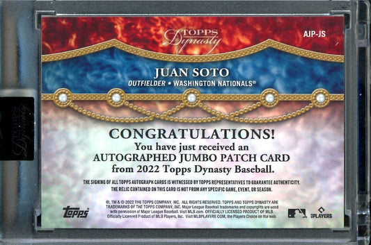2022 Topps Dynasty Juan Soto Patch Auto /5 Nationals