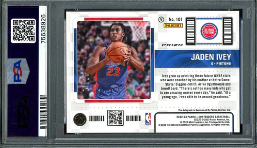 2022/23 Panini Contenders Jaden Ivey Rookie Variation Premium Auto Gold /10 PSA 9/10 Pistons