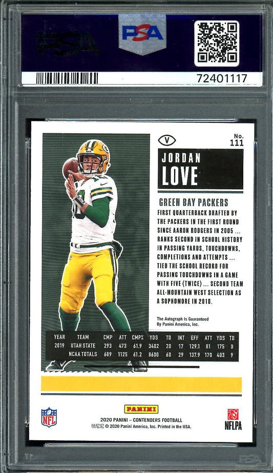 2020 Panini Contenders Jordan Love Rookie Auto Variation FOTL Red PSA 9 Packers