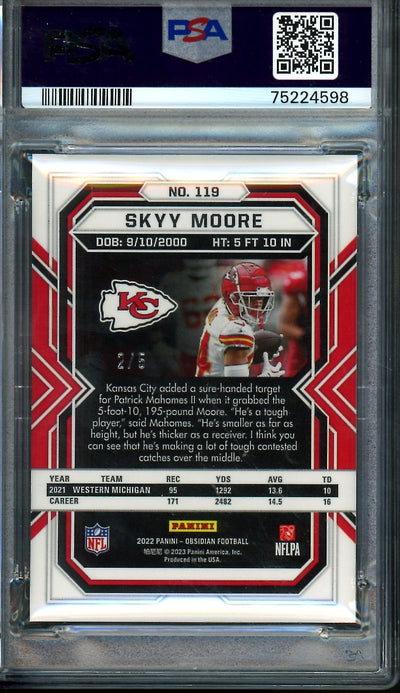 2022 Panini Obsidian Skyy Moore Rookie Electric Etch Neon Mojo /5 PSA 10 Chiefs