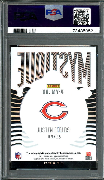 2021 Panini Illusions Justin Fields Rookie Auto /15 Mystique PSA 9 Bears