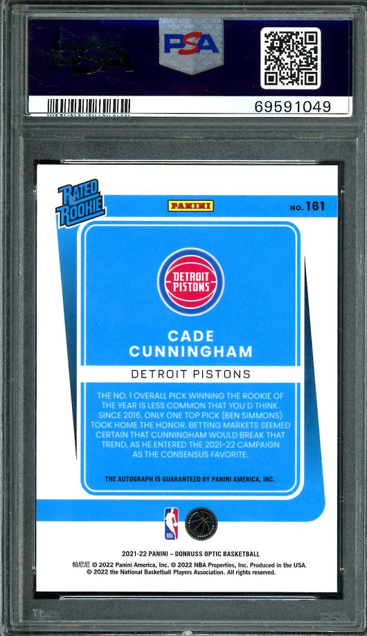 2021/22 Panini Optic Cade Cunningham Rookie Auto PSA 9 Pistons